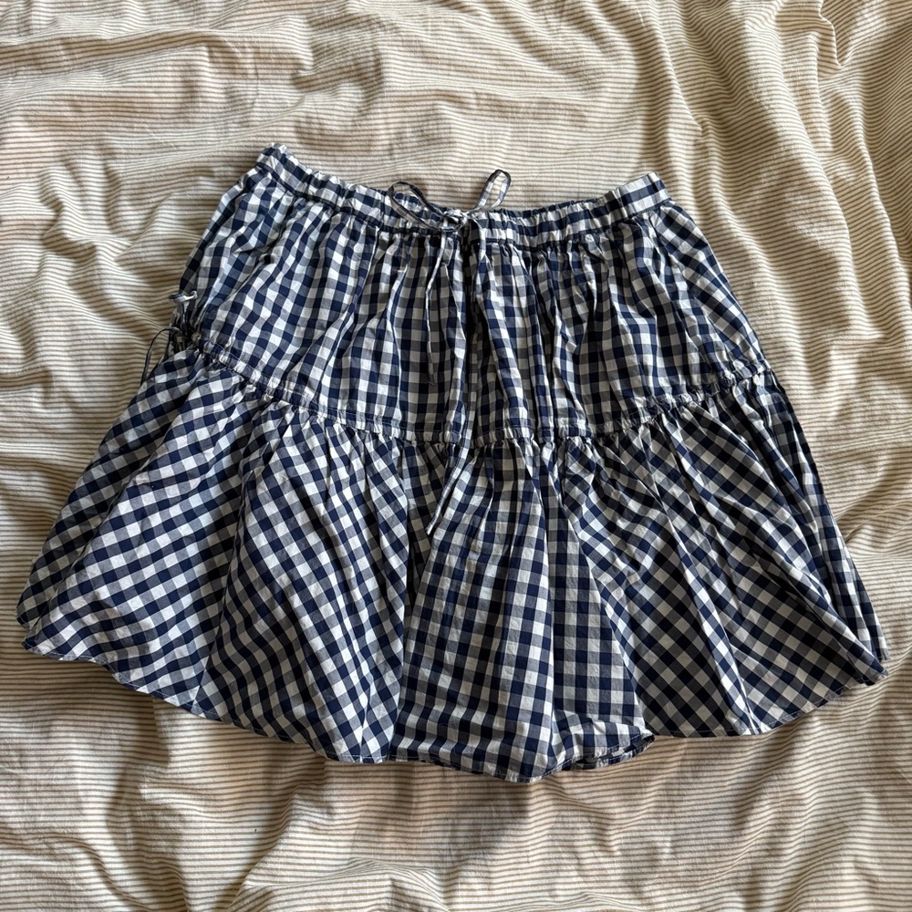 J. Crew Gingham Checkered Skirt in Navy and White